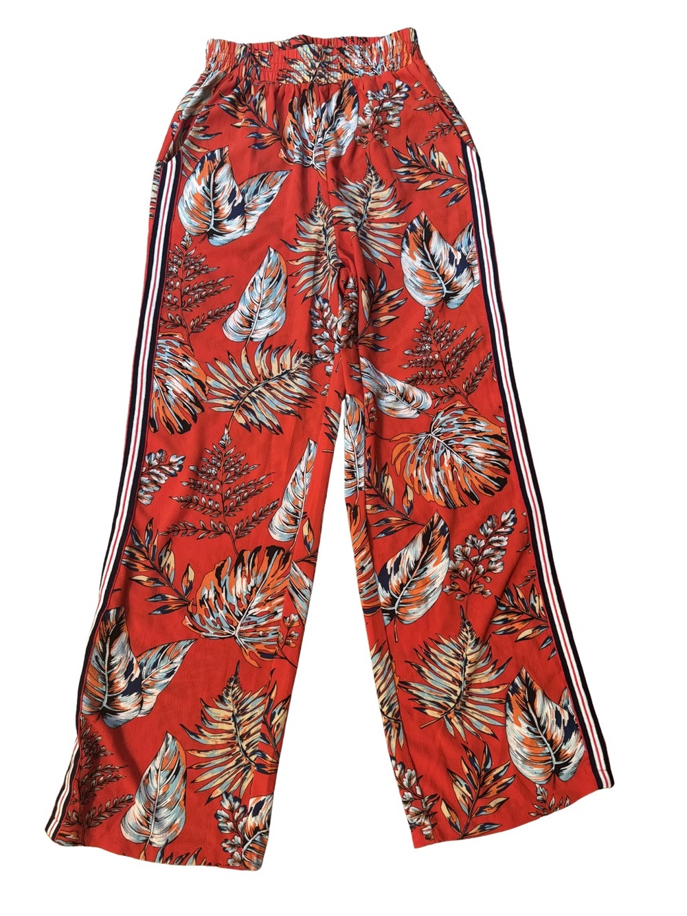 Red Tropical Print Wide Leg Pants